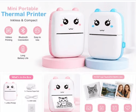 Portable Mini Bluetooth Thermal Printer | Inkless Black & White Photo, Notes & Label Printer for Study, Journals & Home Use - Image 2