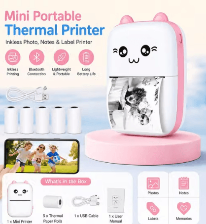 Portable Mini Bluetooth Thermal Printer | Inkless Black & White Photo, Notes & Label Printer for Study, Journals & Home Use - Image 3
