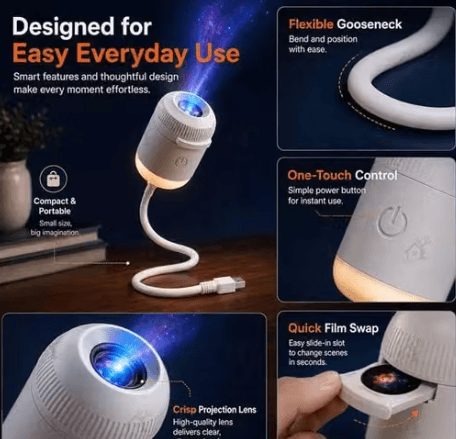 7 Slide Galaxy Projector Night Light with 6 Sliding Projection Films, Adjustable Brightness 360° Rotating Design and USB Power for Car and Bedroom Decoration for Adults and Kids (7 Slides) - Image 3